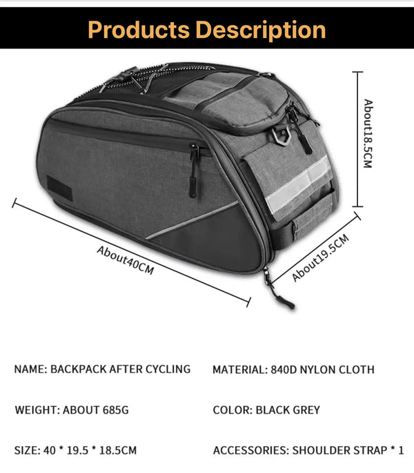 Rear Rack Bag! Insulated with shoulder strap! Expanding side storage pockets! Durable!