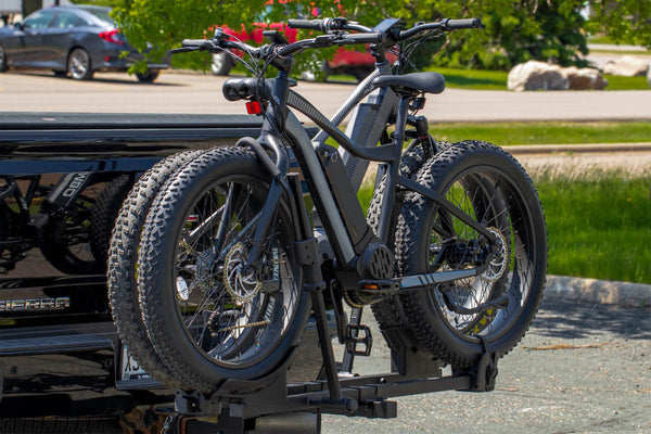 Heavy-Duty Platform-Style E-Bike Rack for Convenient Transportation.
