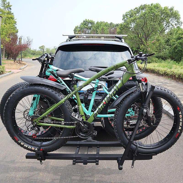 Heavy-Duty Platform-Style E-Bike Rack for Convenient Transportation.